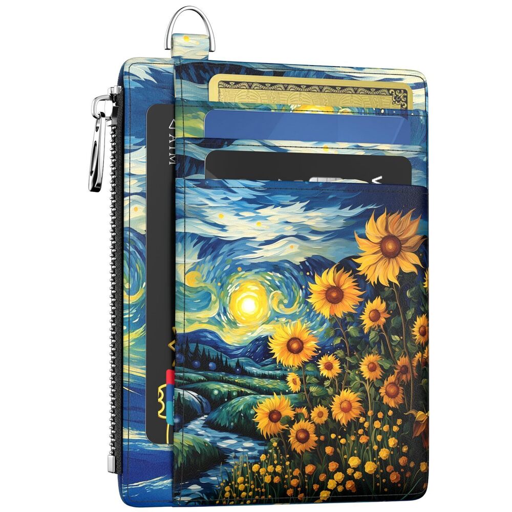 7846 Slim Wallet Credit Card Holder Sunflowers RFID Small Mini Card Case